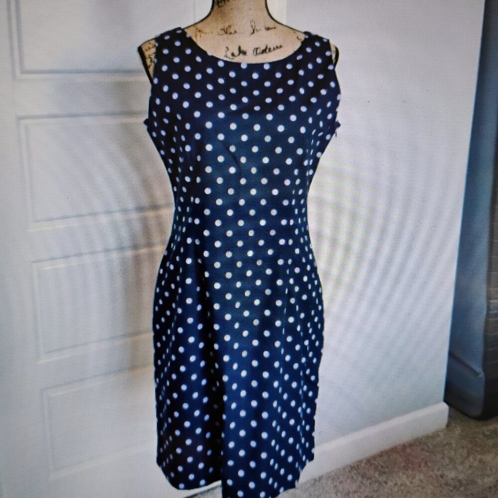 Beautiful Blue Polka Dot dress, fully lined. Size 8 from Casual Corner,  NEW!